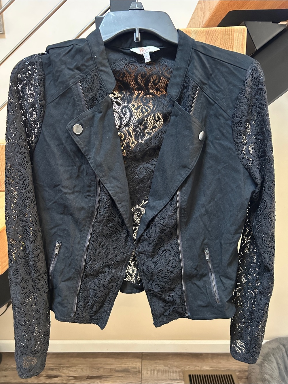 Candie's Black Lace Sleeve Moto Jacket